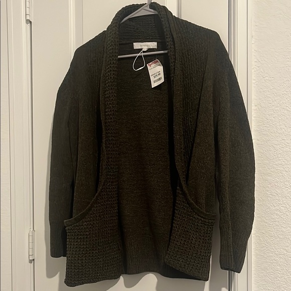 Verve Ami Sweaters - Verve Ami Green Open Front Cardigan Sweater